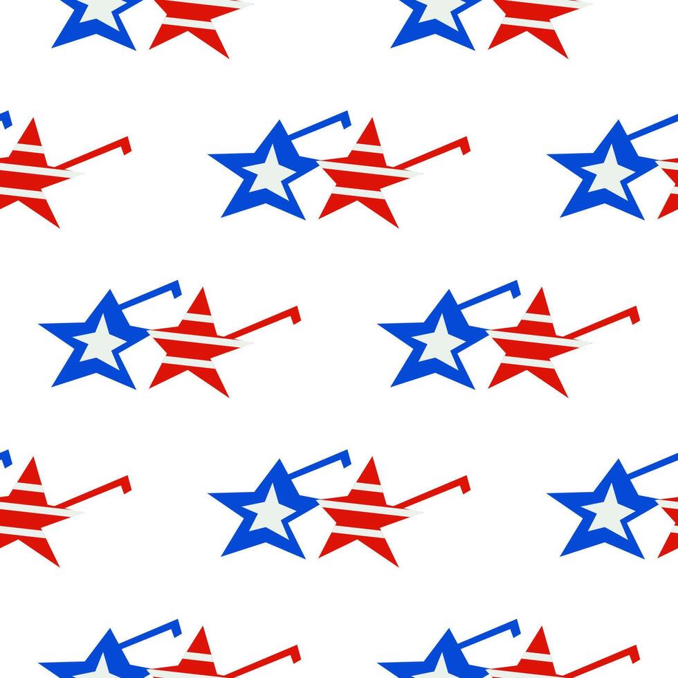 Seamless pattern with American patriotic sunglasses USA Independence Day in cutout style on white background vector
