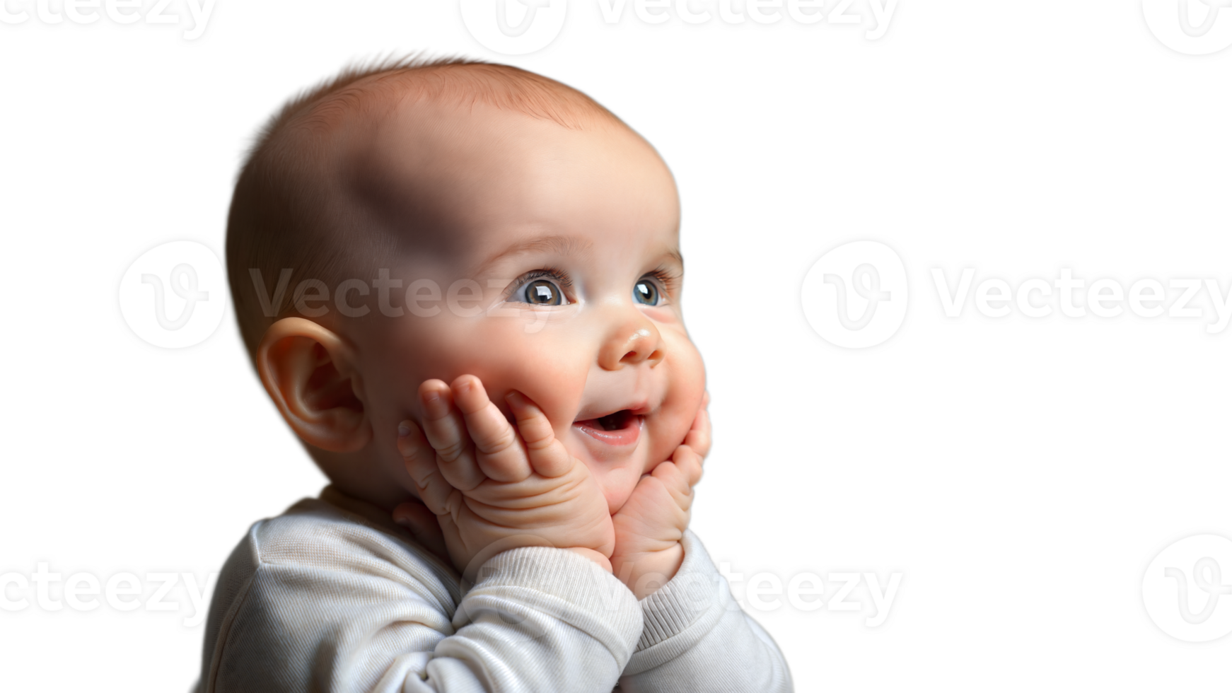 Smiling Baby With Hands On Cheeks, Looking Up png