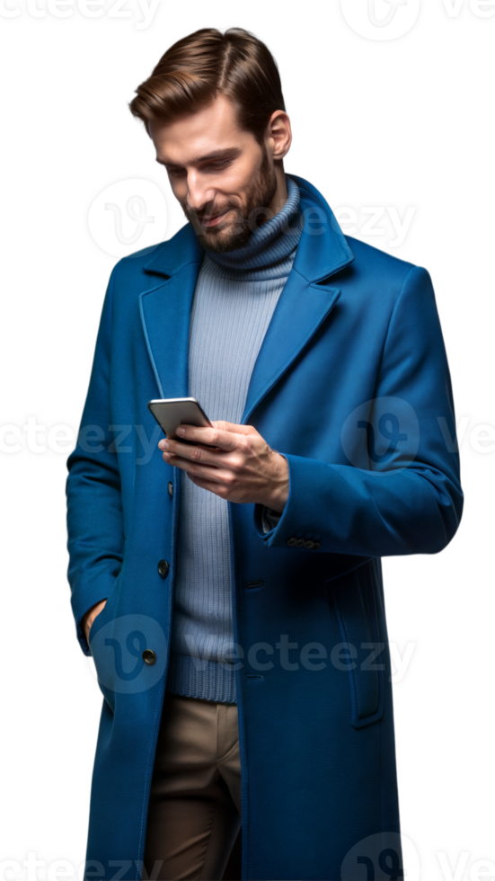 Man in Blue Coat Using Smartphone png