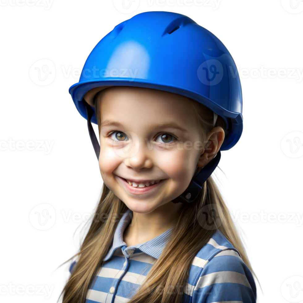 Smiling Little Girl Wearing A Blue Safety Helmet png