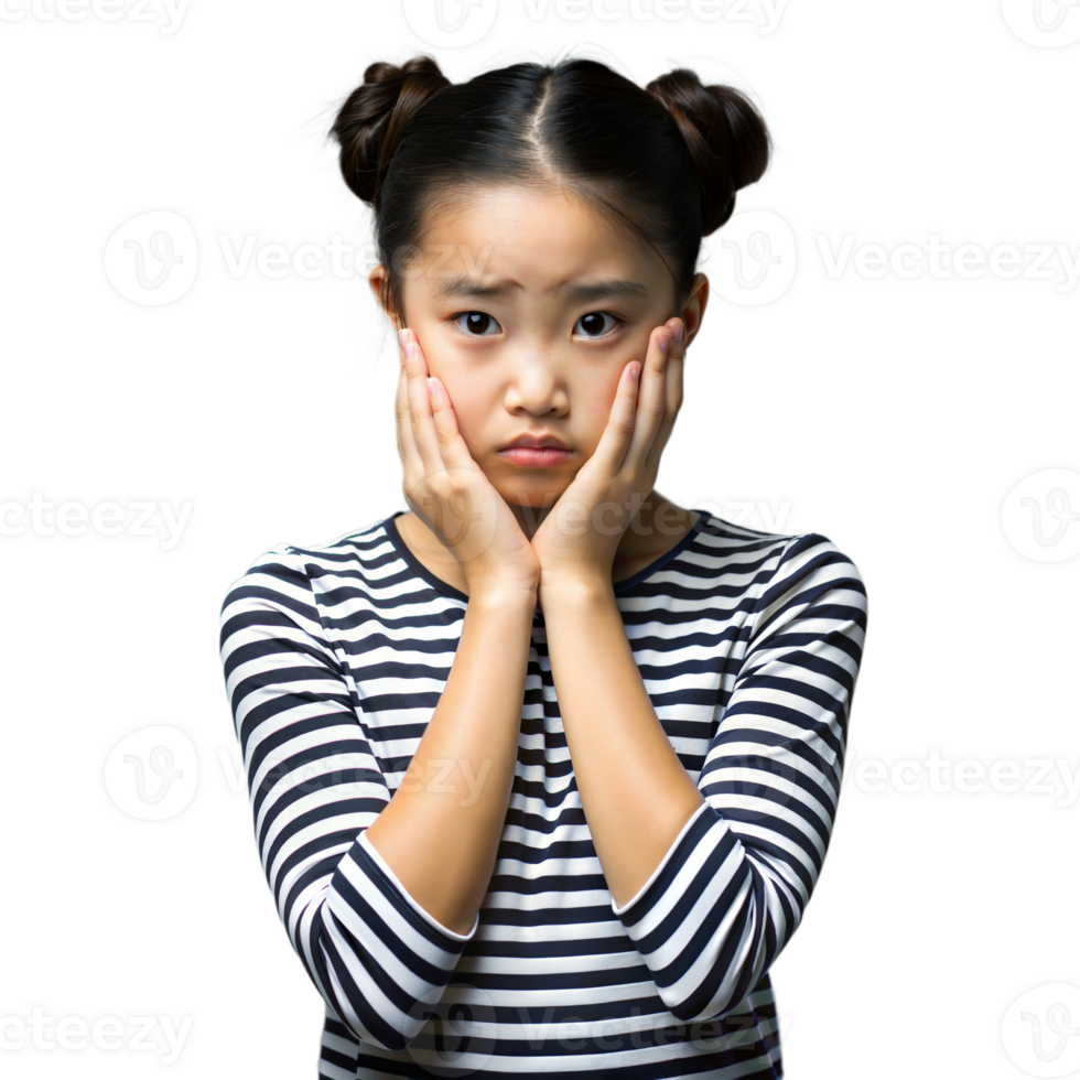 Young Girl With Hands On Face Looking Sad png