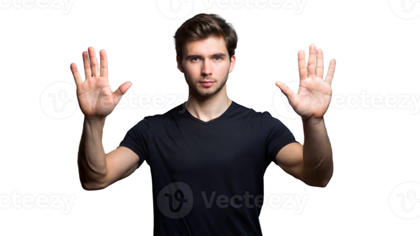 Man Holding Hands Up in Front of Him png