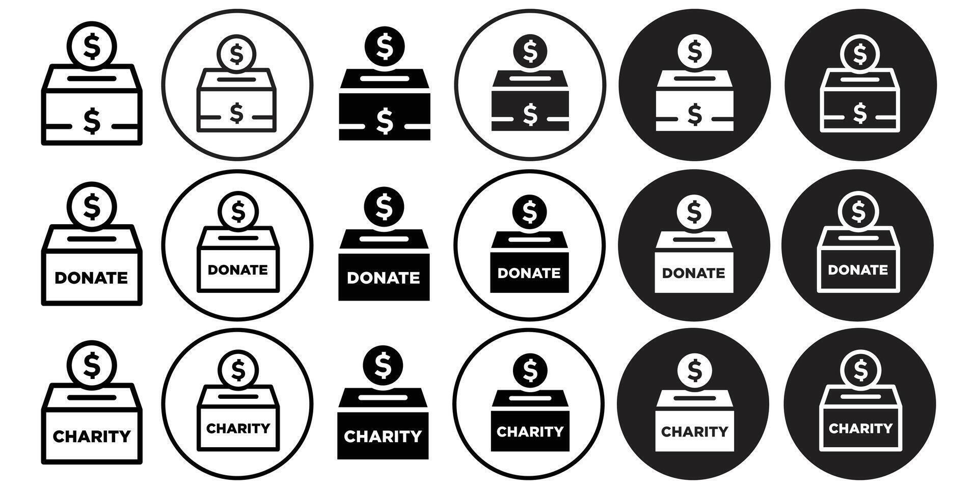 Charity box icon set collection for web vector