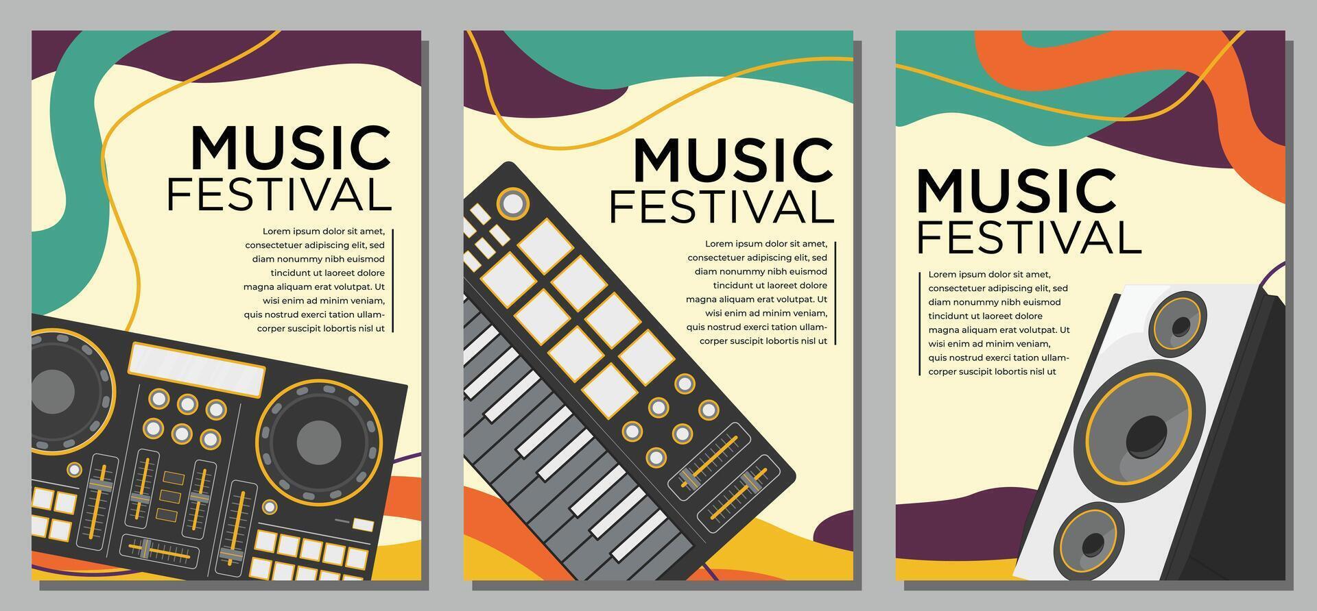 illustration colorful summer Electronic dance music EDM music festival banner poster template vector