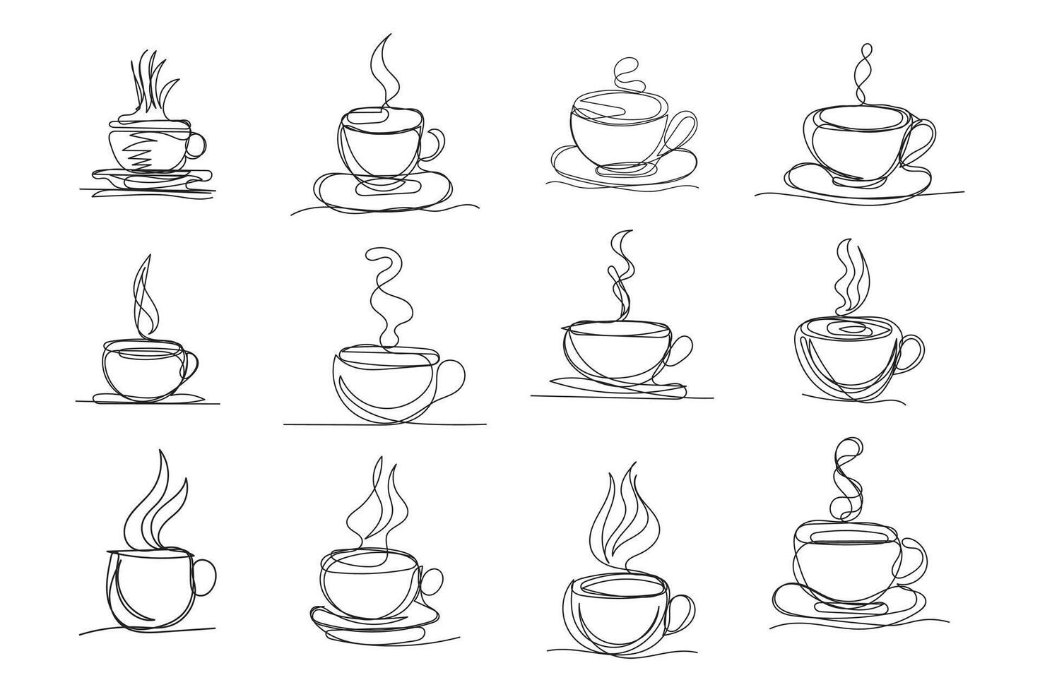set of coffee cups one line art design vector