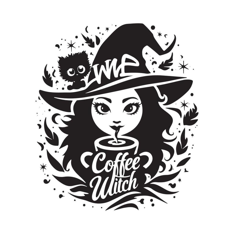 witch with coffee silhouette design style vector