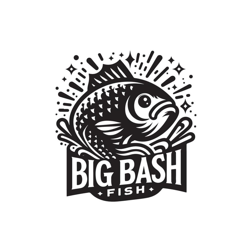 big bass fish silhouette logo design style template vector