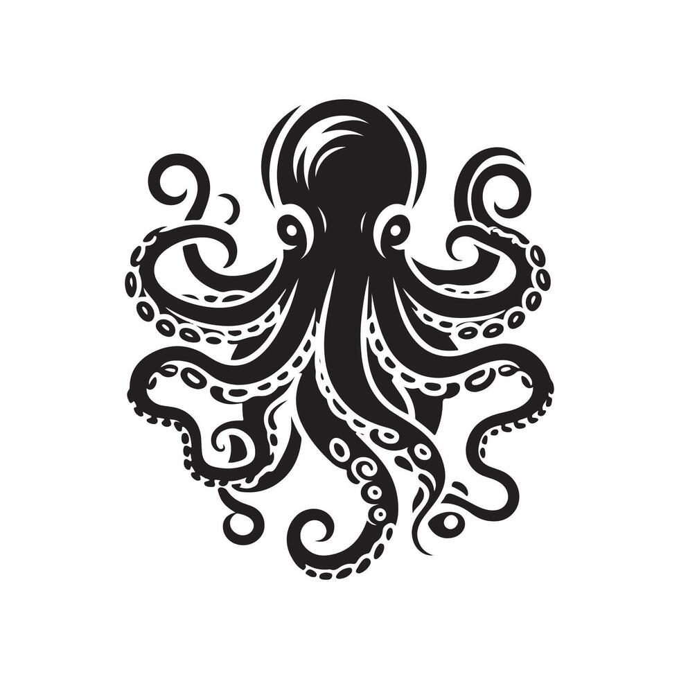 octopus silhouette logo design style vector