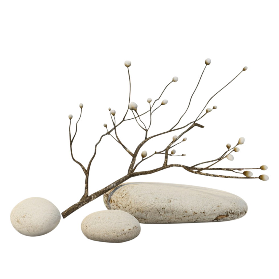 Nature-Inspired Crafts Designing with White Stones and Branches png