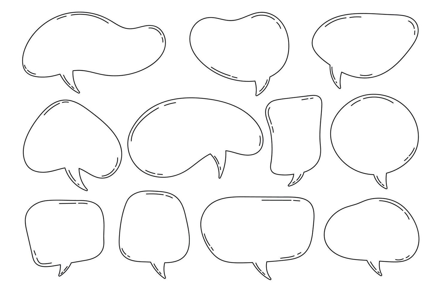 Hand drawn outline speech bubbles collection vector