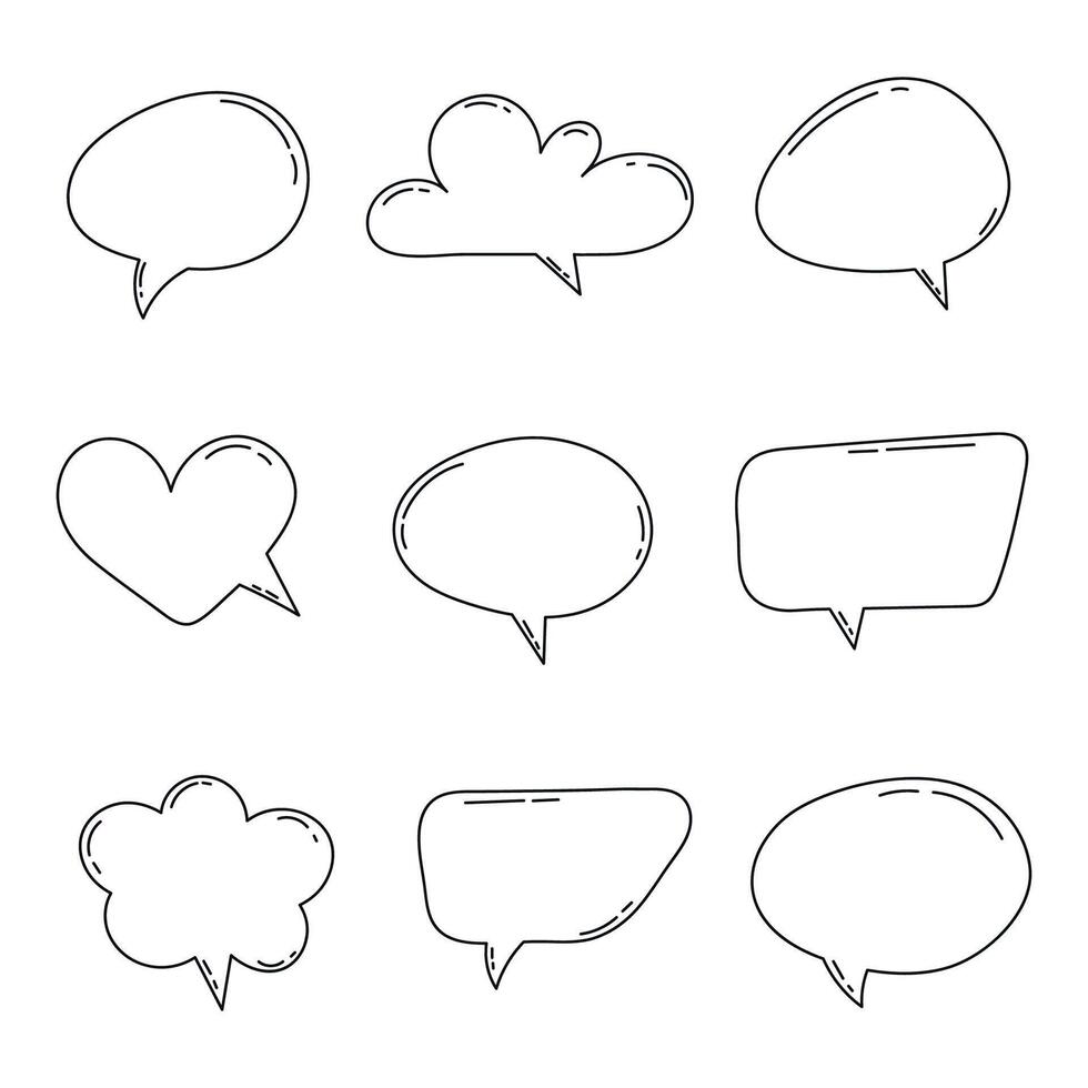Hand drawn outline speech bubbles collection vector