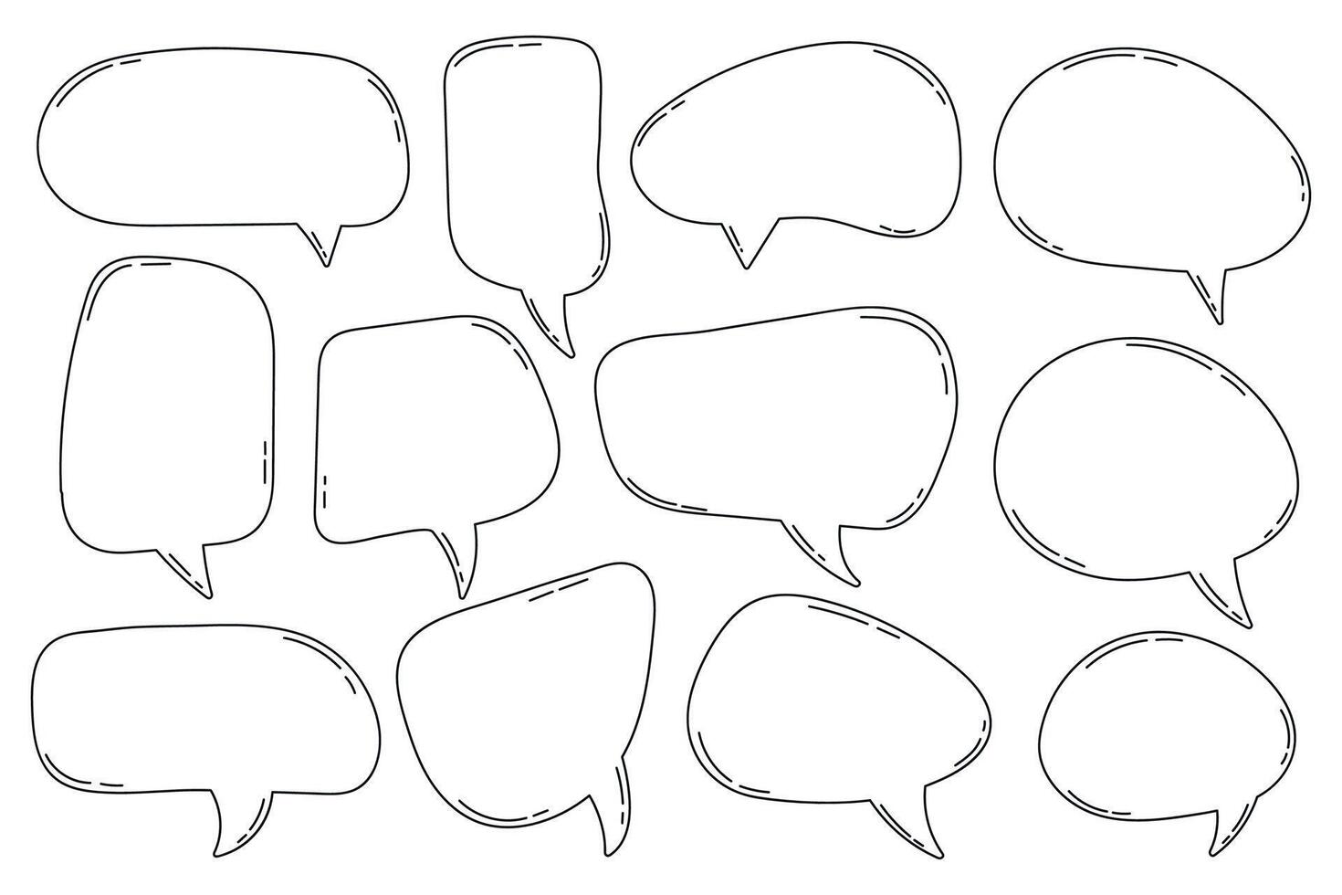 Hand drawn outline speech bubbles collection vector