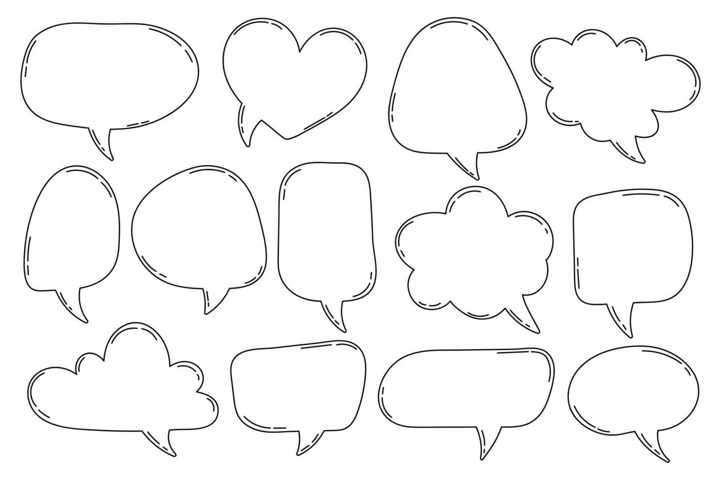 Hand drawn outline speech bubbles collection vector
