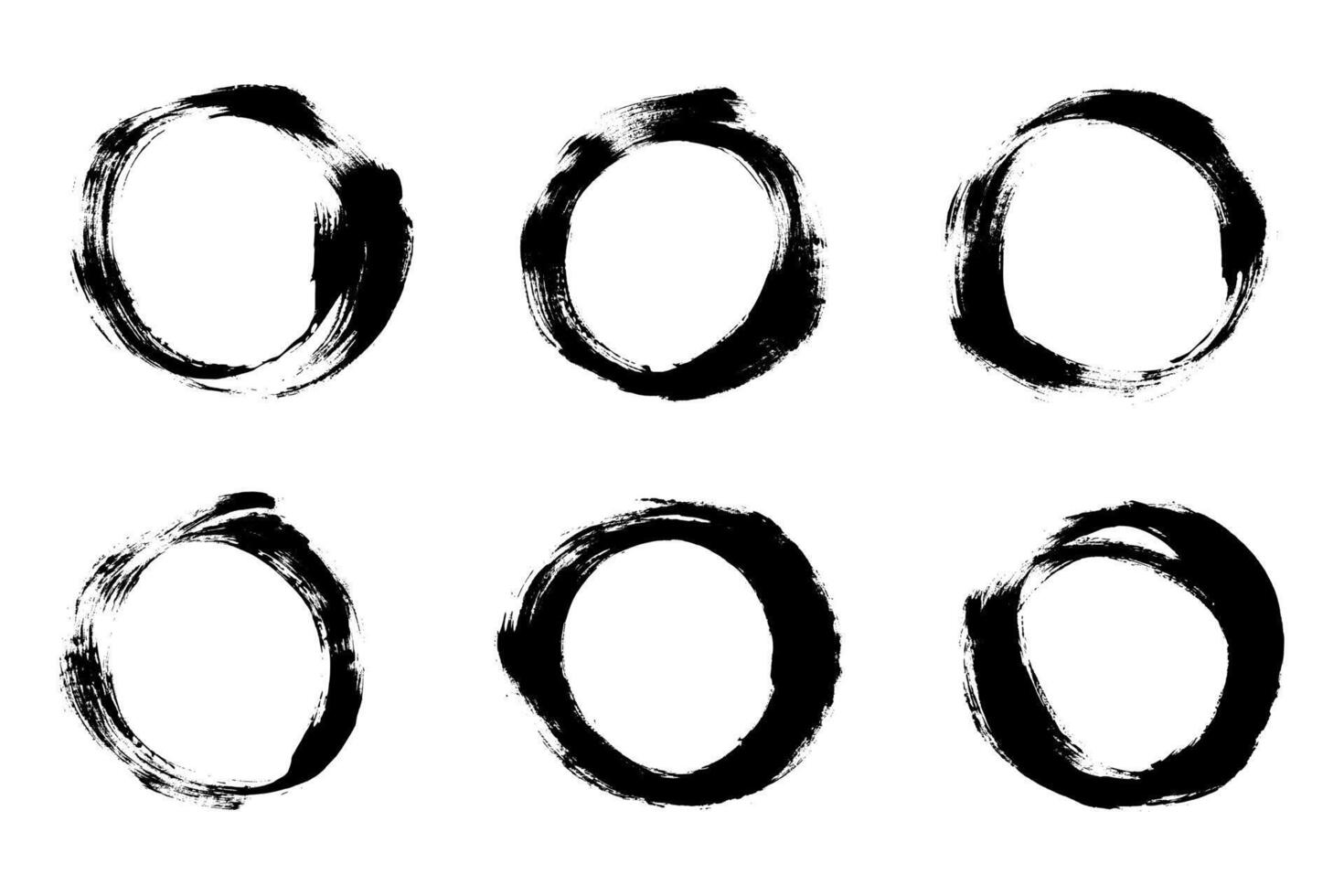 Grunge round circles. Hand draw grunge brush stroke paint circles set vector