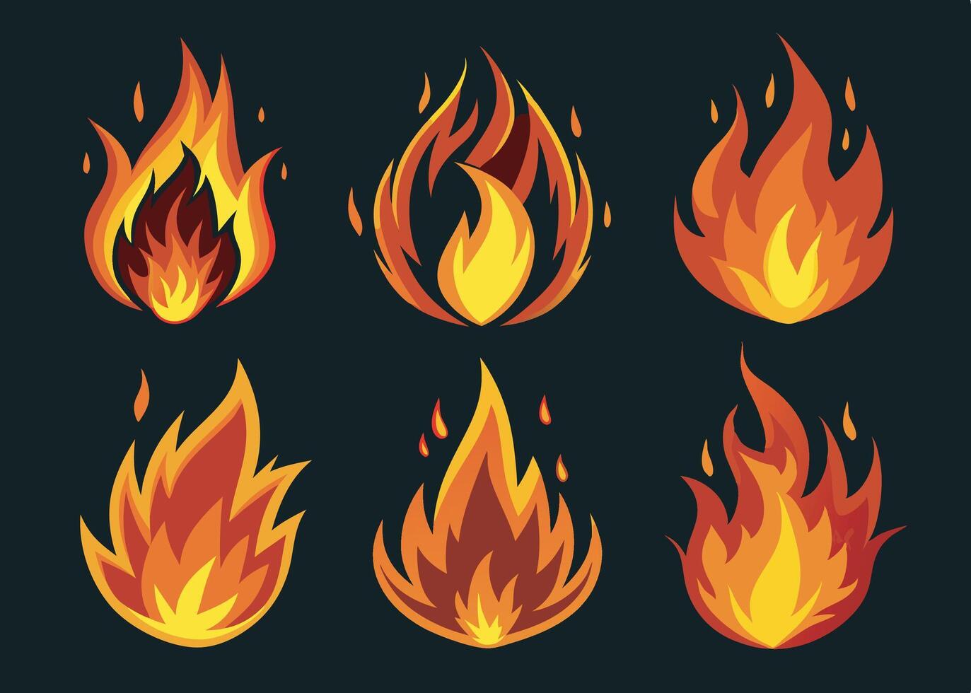 Different style six fire effect set on black background vector