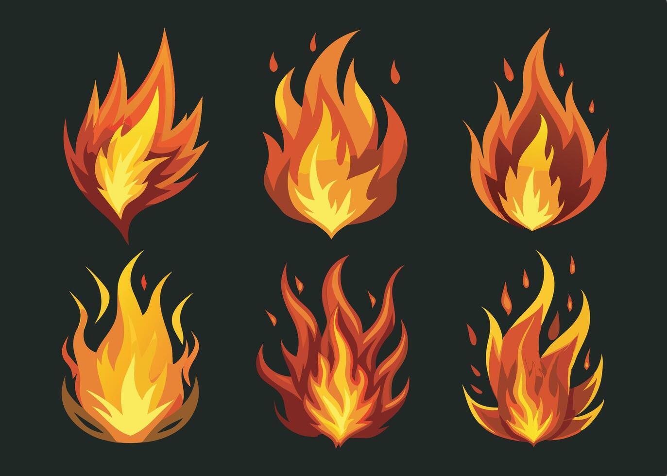 Different style six fire effect set on black background vector