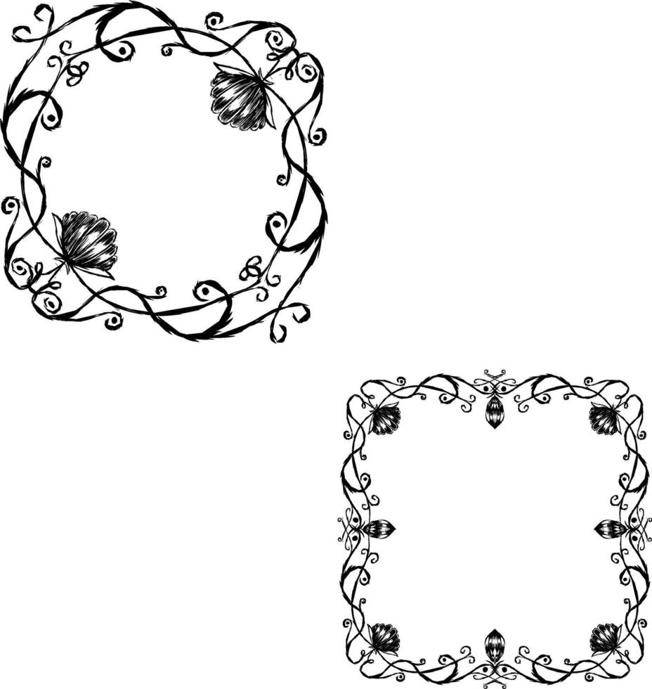 Frames and borders monogr Frames and borders monograms, grass vines and leaves for banners business cards and just insert text. illustration square and oval frames of different sizes on a vector
