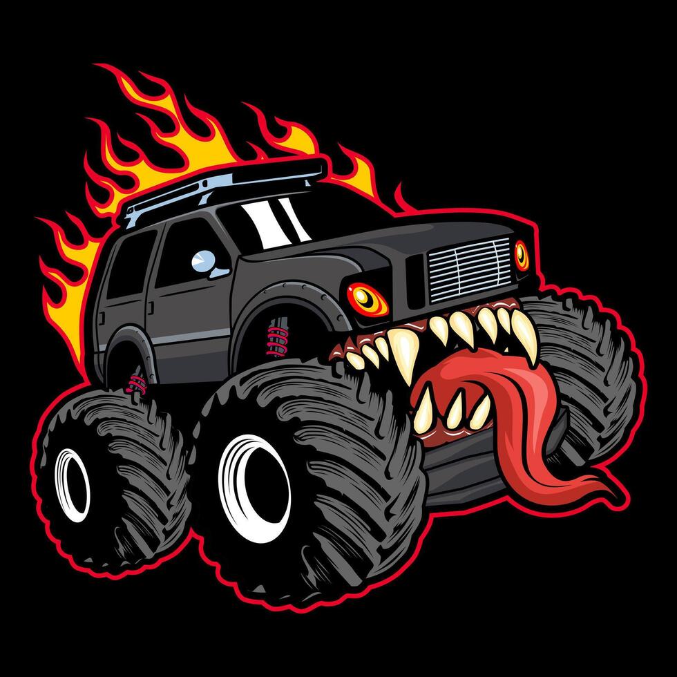 monster truck logo design inspiration, Design element for logo, poster, card, banner, emblem, t shirt. illustration vector