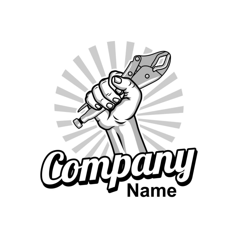 hand holding mole grips logo illustration, Design element for logo, poster, card, banner, emblem, t shirt. illustration vector