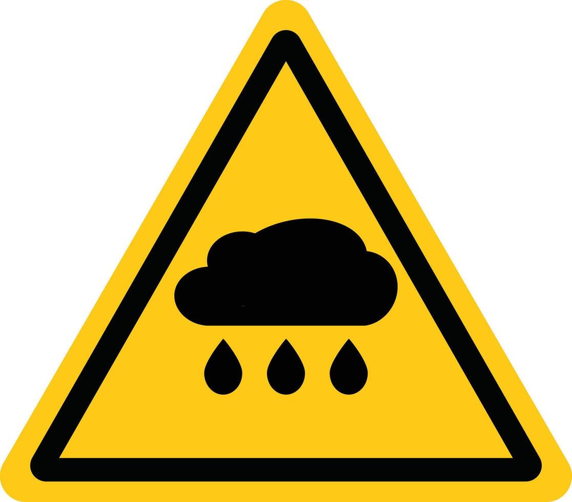 Heavy rain warning icon. Torrential rain hazard sign. Intense rainfall warning. Yellow triangle atorm alert symbol. flat style. vector