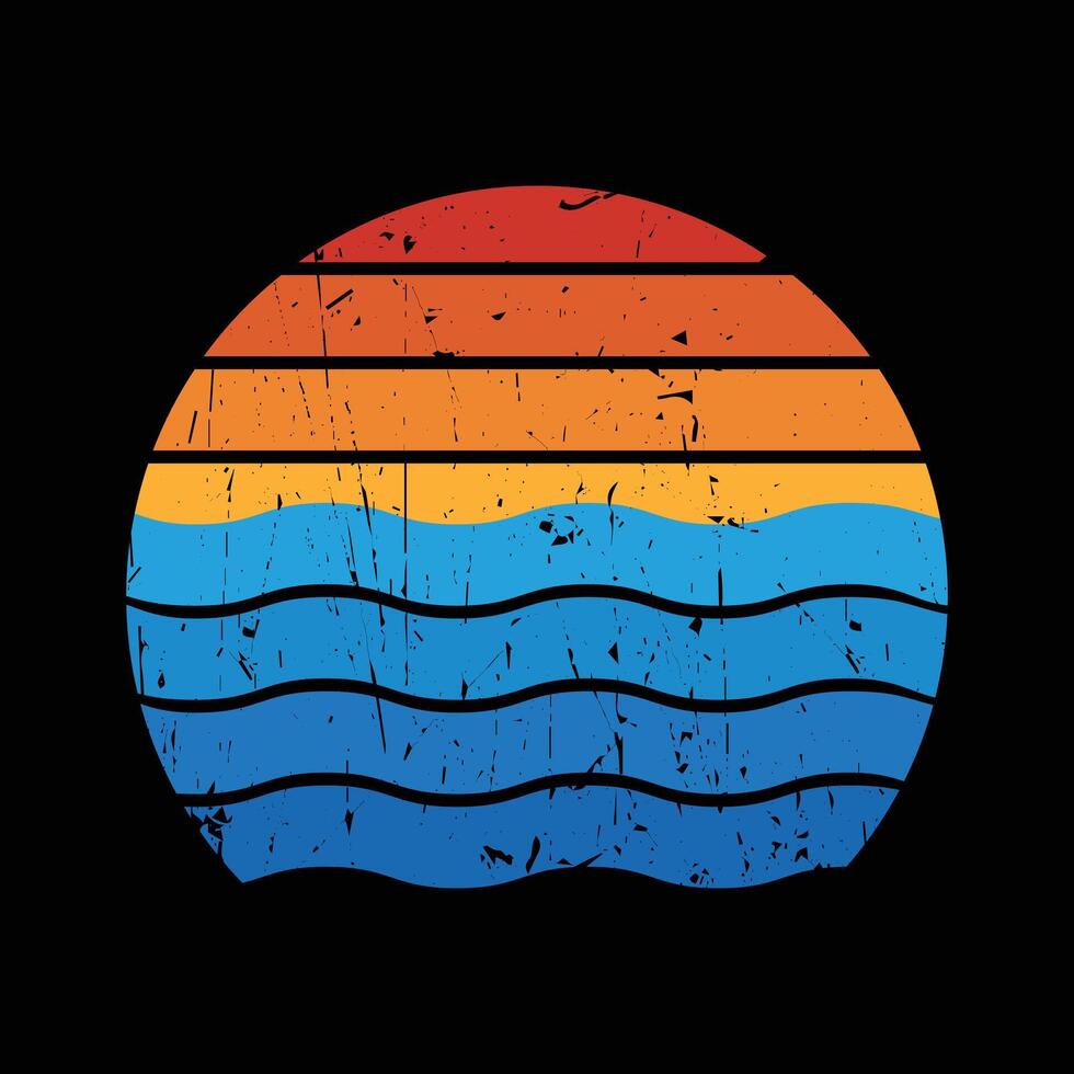 Vintage Retro Sunset Circle Backgrounds. Vintage styled summer logo design isolated on black background. illustration. vector