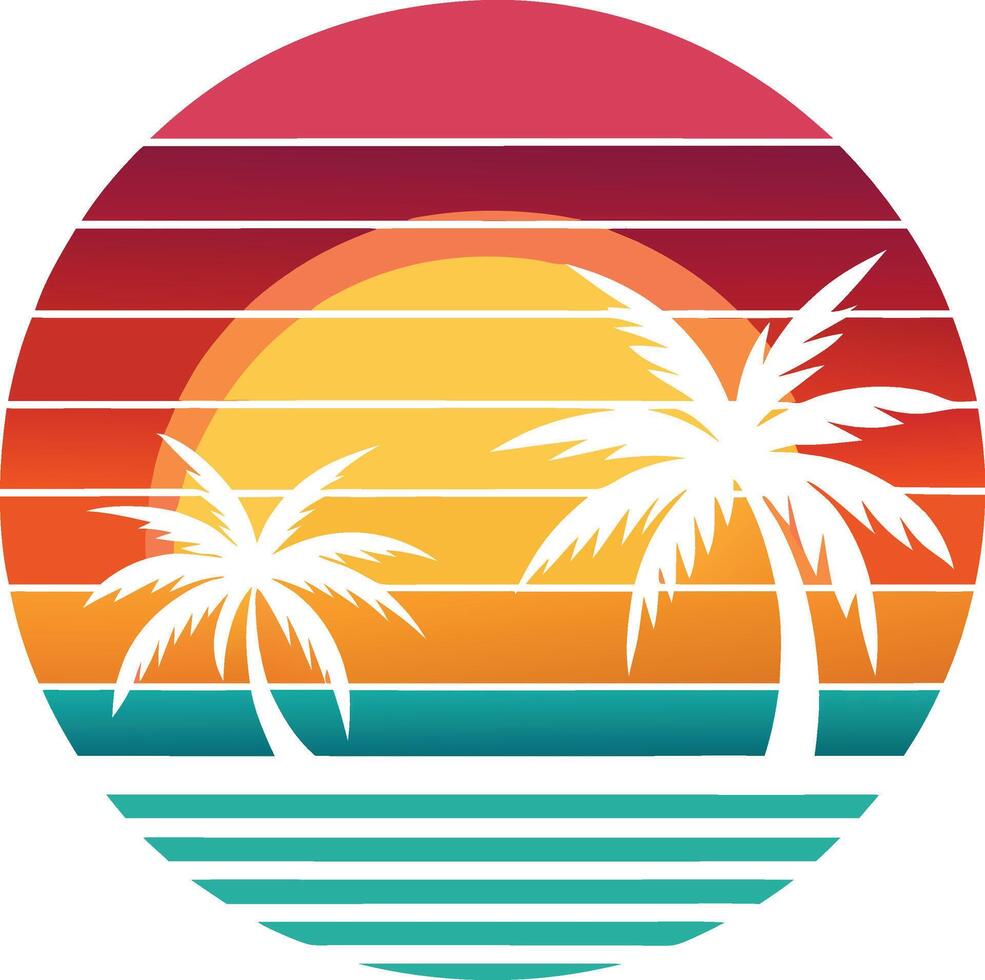 Printable Art Illustration of Tropical Island and Palm Clipart vector