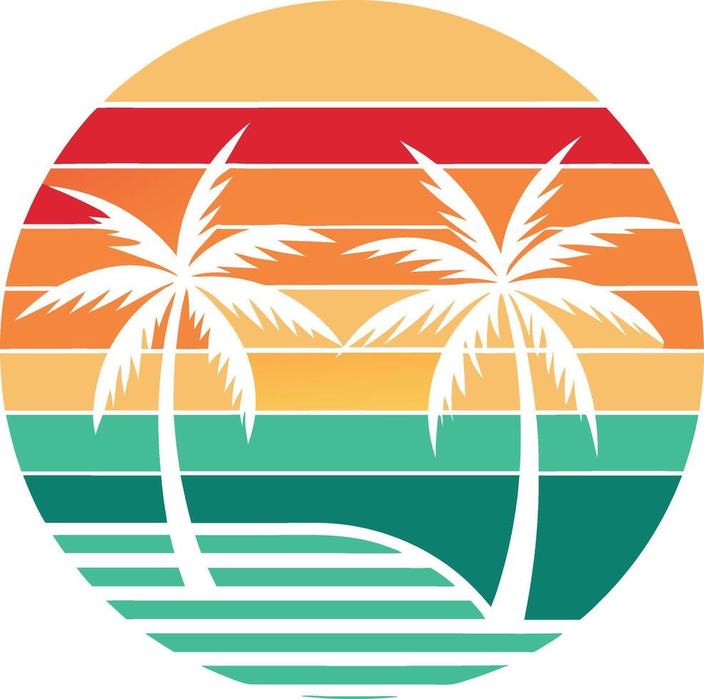 Trendy Art Illustration Palm Tree on Tropical Island vector