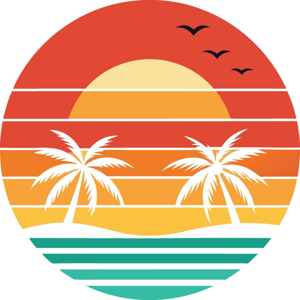 Creative Art Illustration of Tropical Island with Palm Tree vector