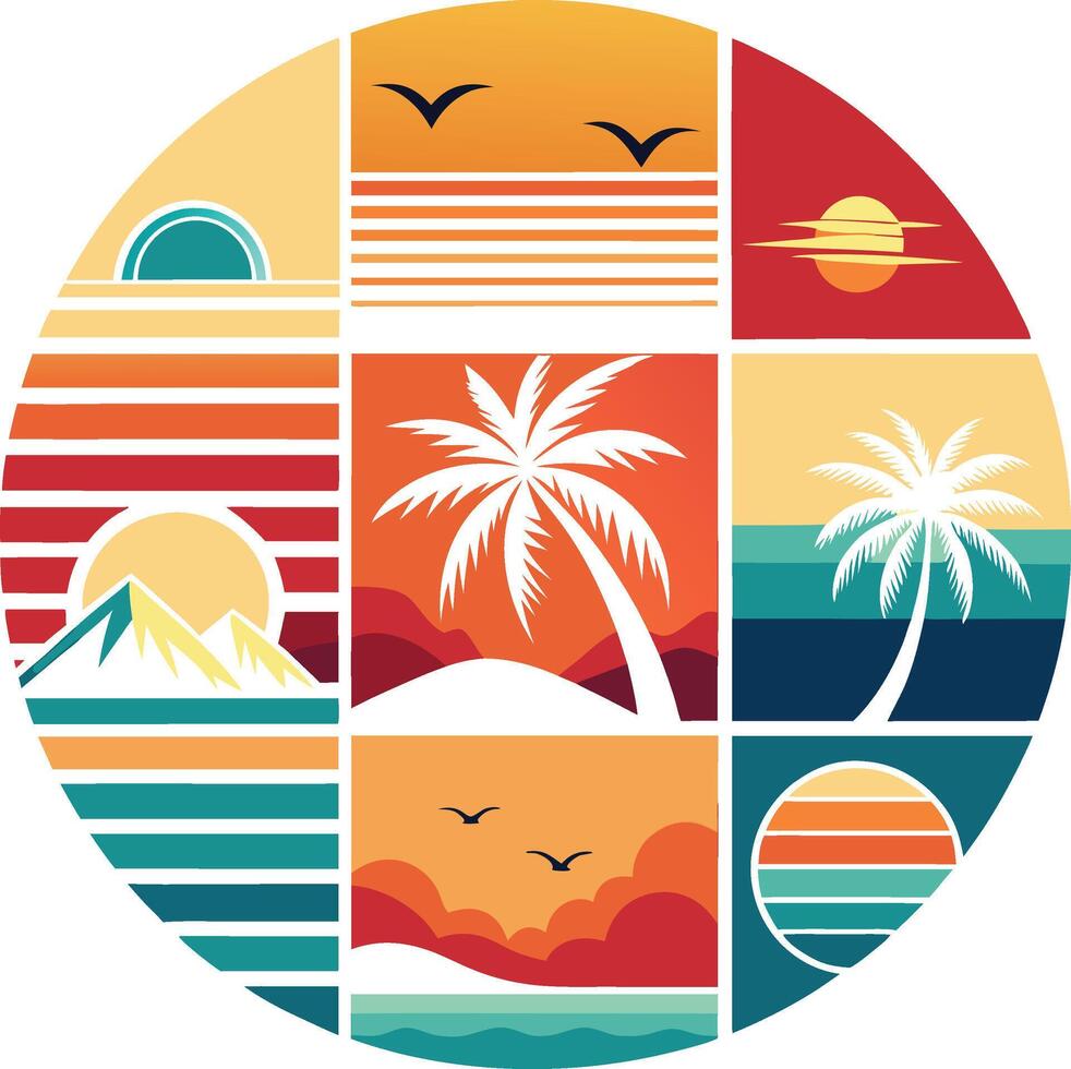 Stylish Art Illustration of Tropical Island with Palm Icon vector