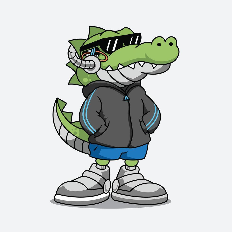 Cute cyborg crocodile mascot vector