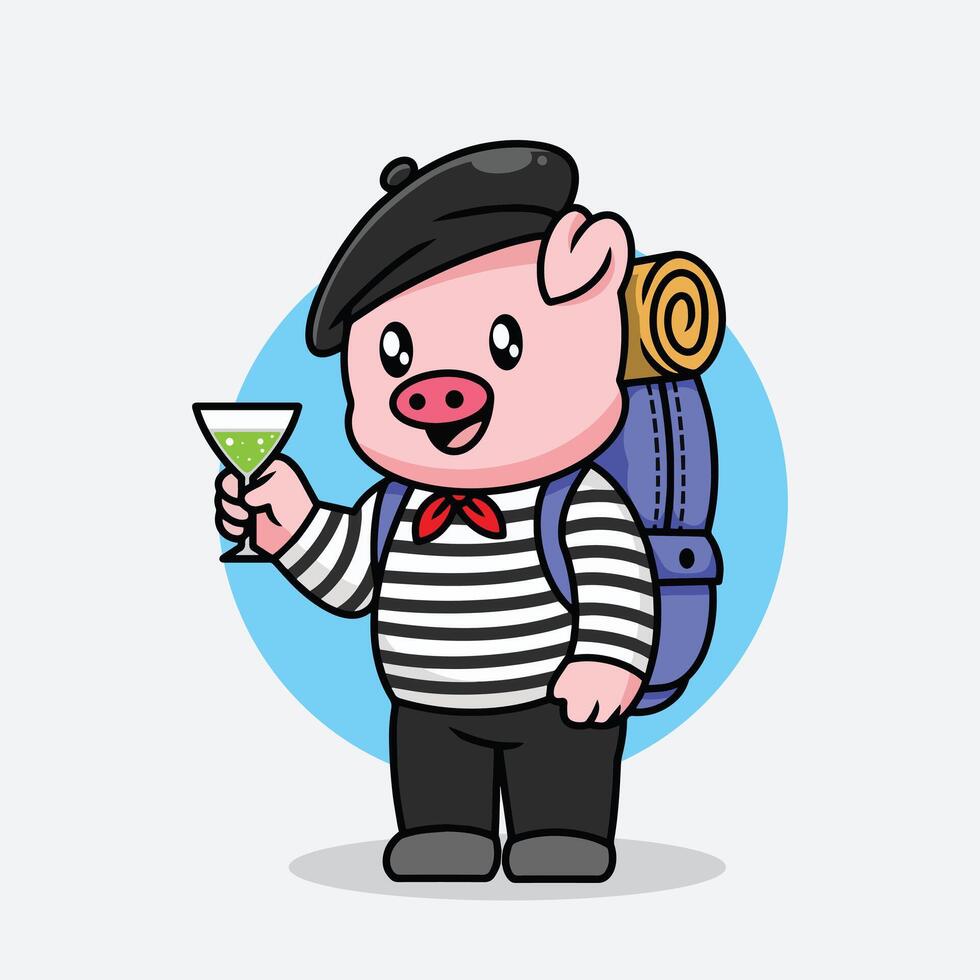 Cute pig travelling mascot vector
