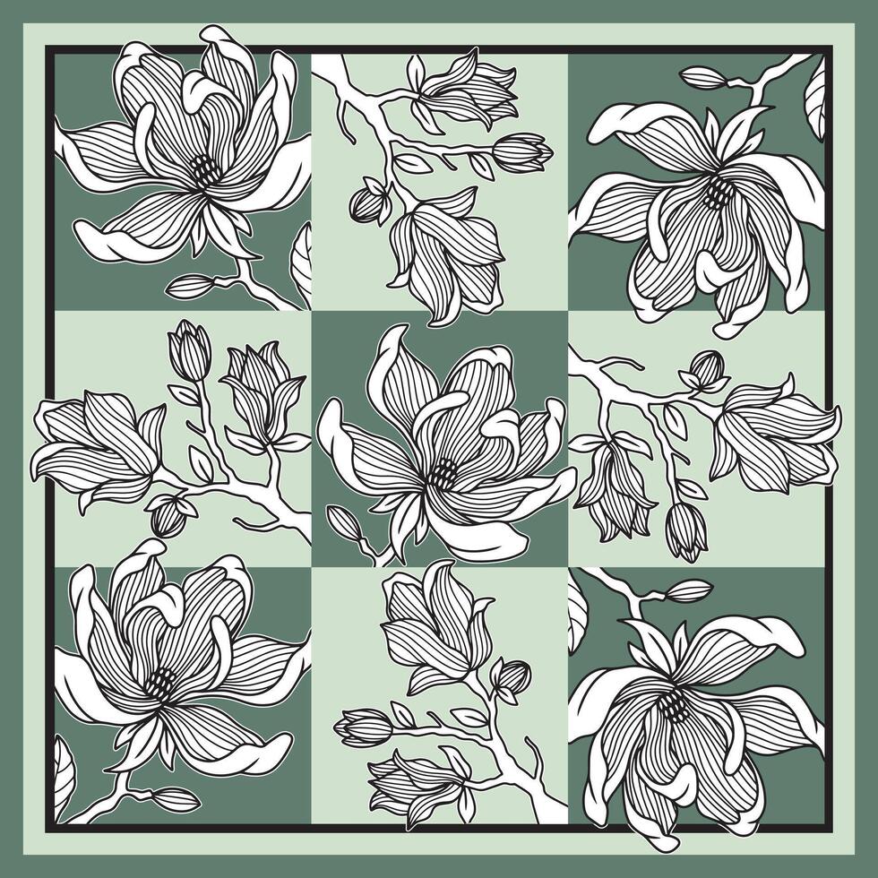 Scarf flower pattern design for hijab premium vector