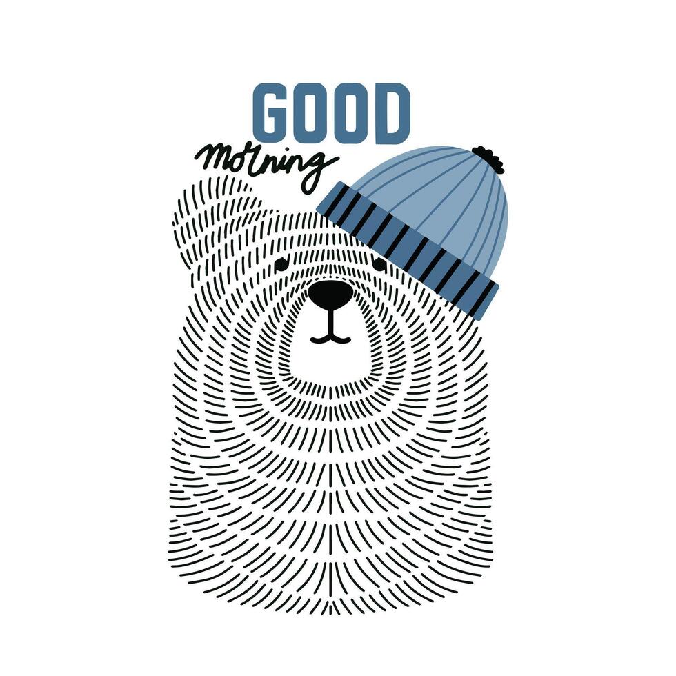 Good morning bear illustration with tshirt design premium vector