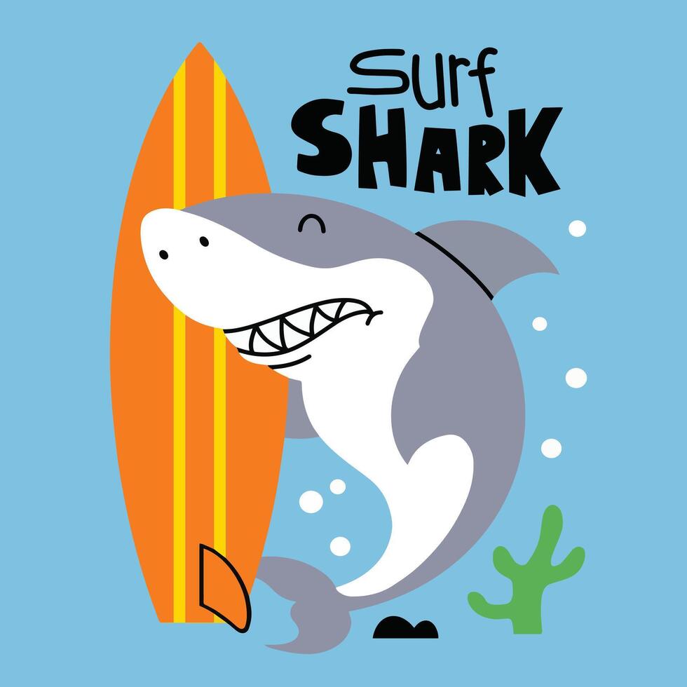 Cute Shark Surf with tshirt design premium vector
