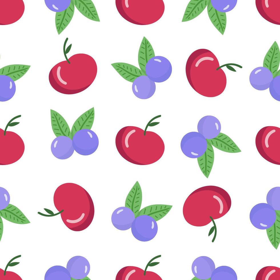 Cherry nd Blueberry on white background. Seamless pattern. vector