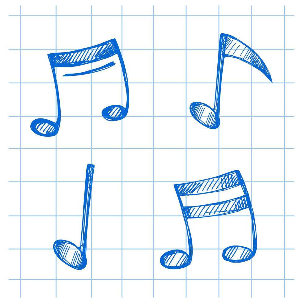 Hand-drawn music Illustration set. Detailed retro style musical note sketch. Vintage sketch element. Back to School. vector