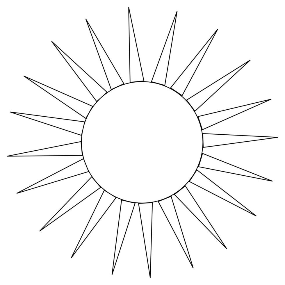 A fun coloring page with a sunburst design featuring elongated pointed triangle rays. Perfect for kids and adults to color and enjoy. vector