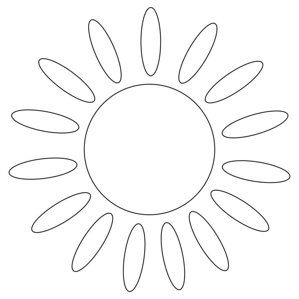A fun coloring page with a sunburst design featuring oval rays. Perfect for kids and adults to color and enjoy. vector