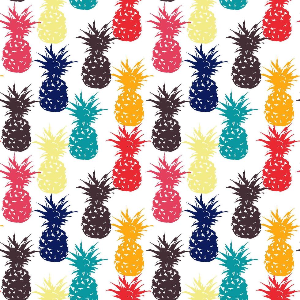 A seamless pattern with colorful pineapples on white background vector