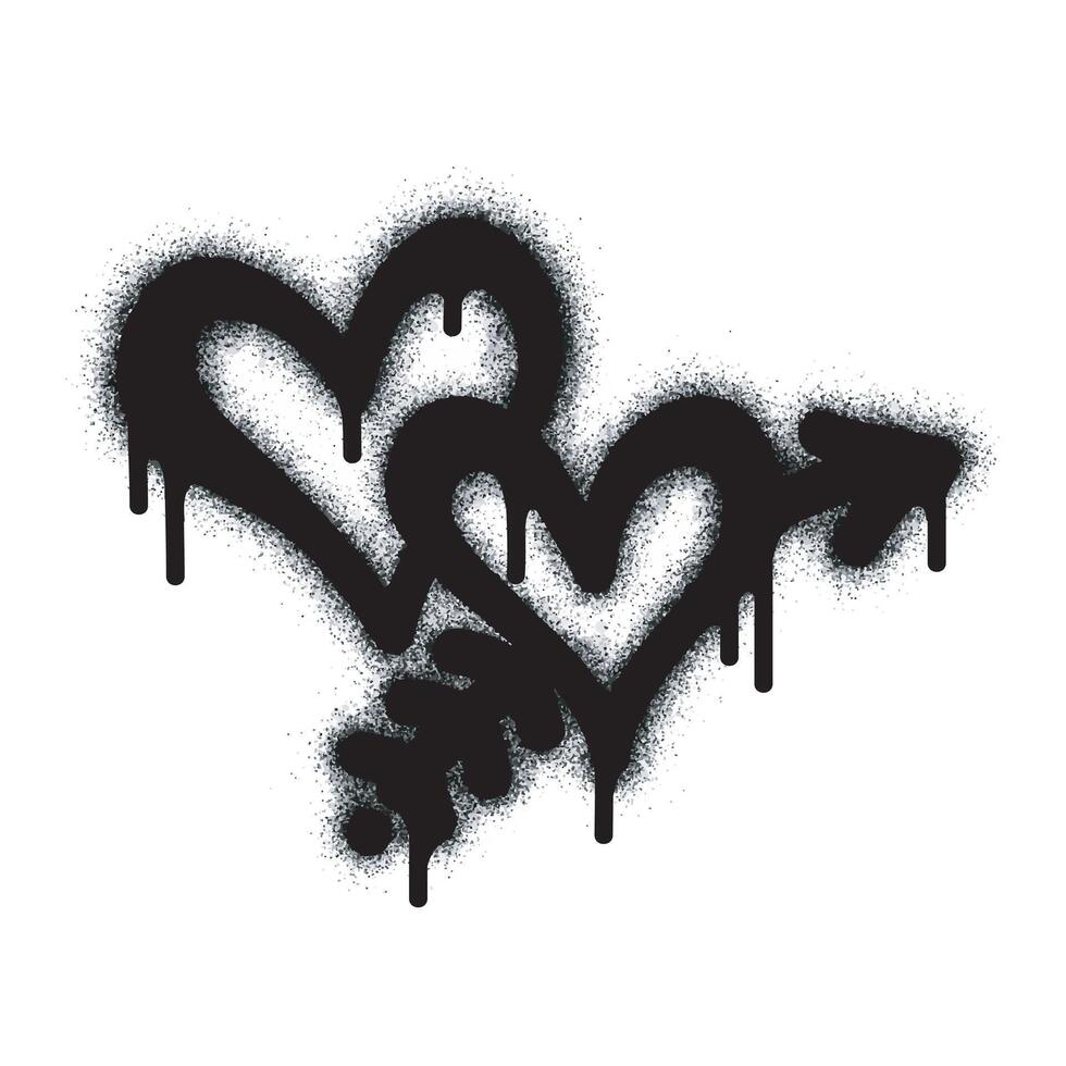 Spray heart sign with graffiti arrow painted black on white. Symbol of love falling in heart. isolated on white background. vector