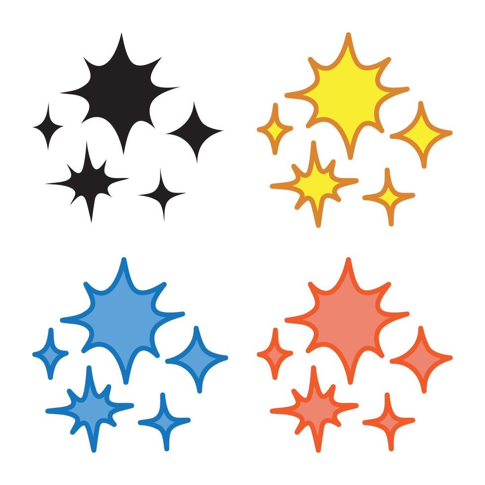 Set of colored hand drawn doodle sparkle stars isolated on white background. vector