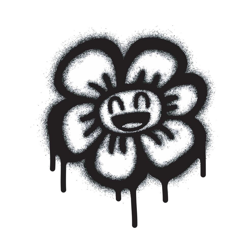 Spray Sprayed Graffiti flower icon isolated on white background. graffiti flower icon with spray on black vector