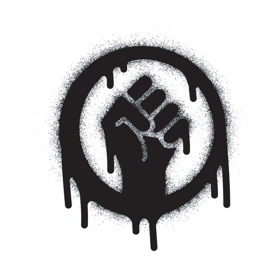 Spray Painted Graffiti fist hand icon Sprayed isolated with a white background. graffiti fist power symbol with over spray in black over white. vector