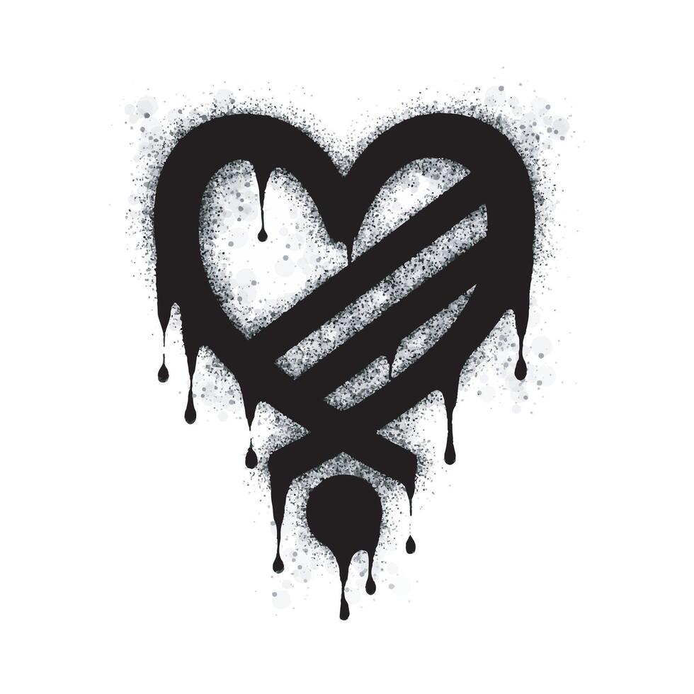Spray graffiti heart sign painted in black on white. Love heart drop symbol. isolated on a white background. vector