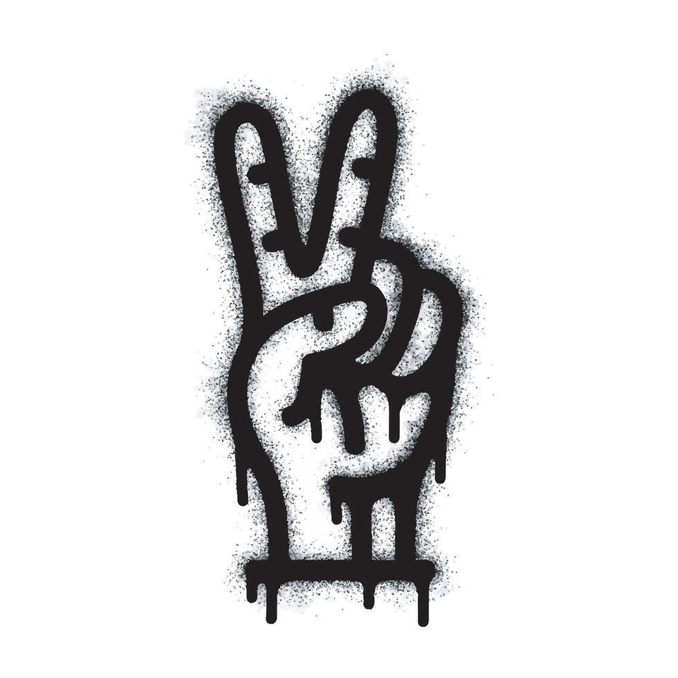 Spray Painted Graffiti Hand gesture V sign for victory icon Sprayed isolated with a white background. graffiti Hand gesture V sign for peace symbol with over spray in black over white. vector