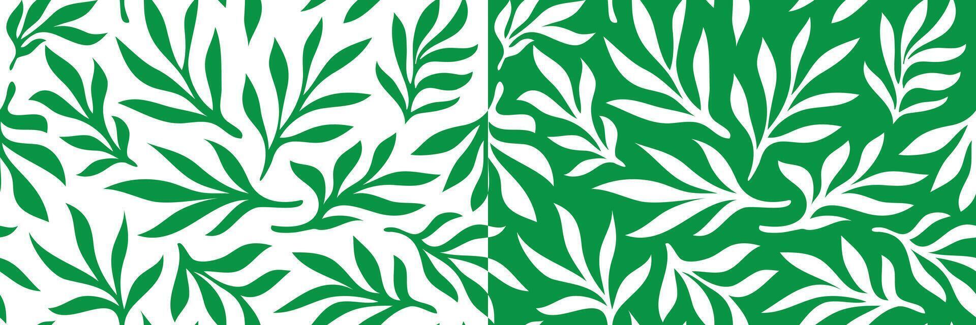 Seamless green Matisse plant pattern. Minimal abstract floral tropical reprint. Freehand doodle collage. Organic leaf background, simple vector