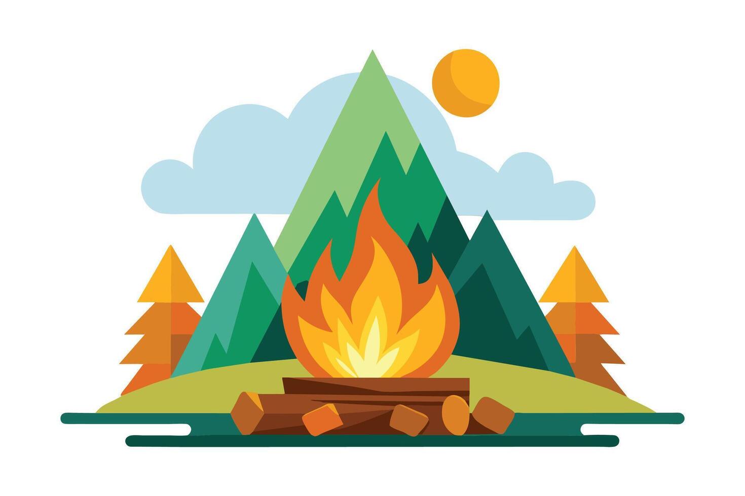 Camp fire flat illustration on white background vector