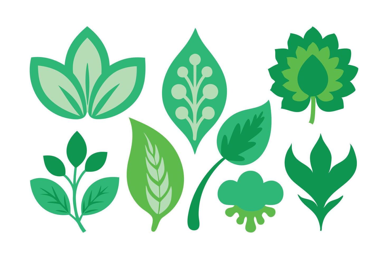 decorative floral green leaf flat set illustration. vector