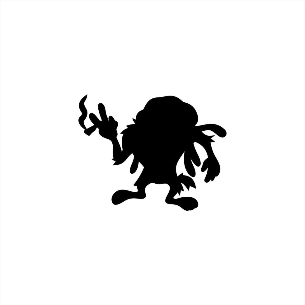 a black silhouette of a monster holding a cigarette vector