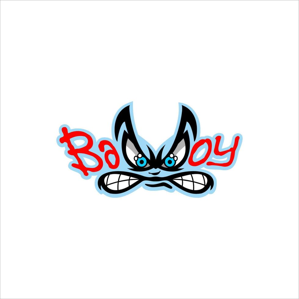 a cartoon character with the word boooy in red and blue vector